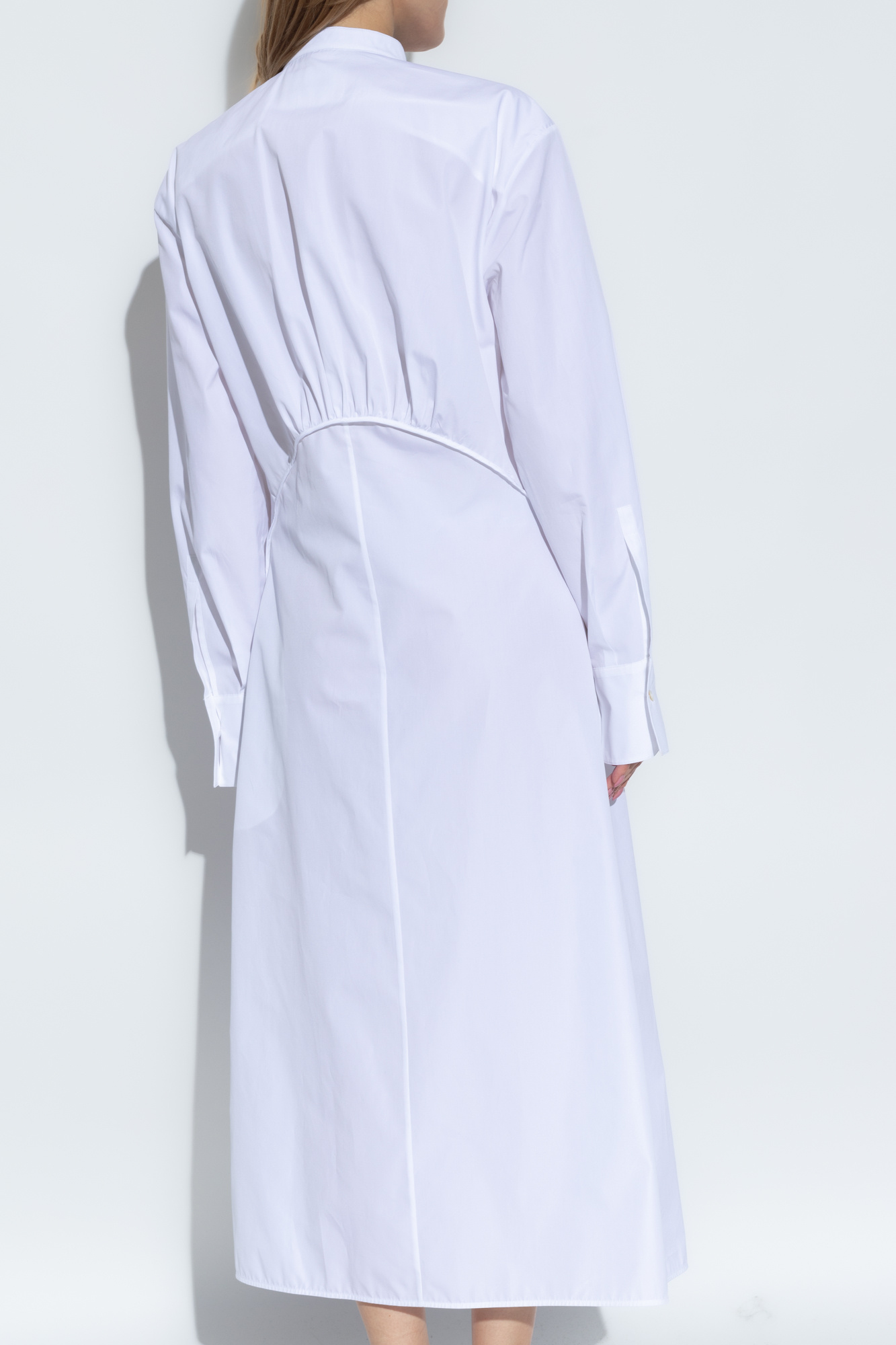 ワンピース JIL SANDER Dress with petticoat White J02FV0103JTN367 Belted leather-trimmed cotton midi dress in white - Jil